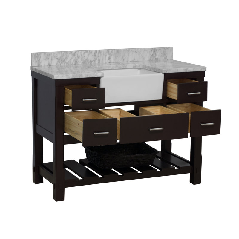 Hitton 48" Single Bathroom Vanity Set with Chocolate Cabinet and Carrara Marble Countertop, Carrara Marble, Chocolate