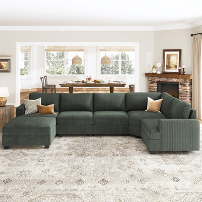 Zanavia U Shaped Corduroy Sectional Sofa Modular Sectional With Storage Ottoman
