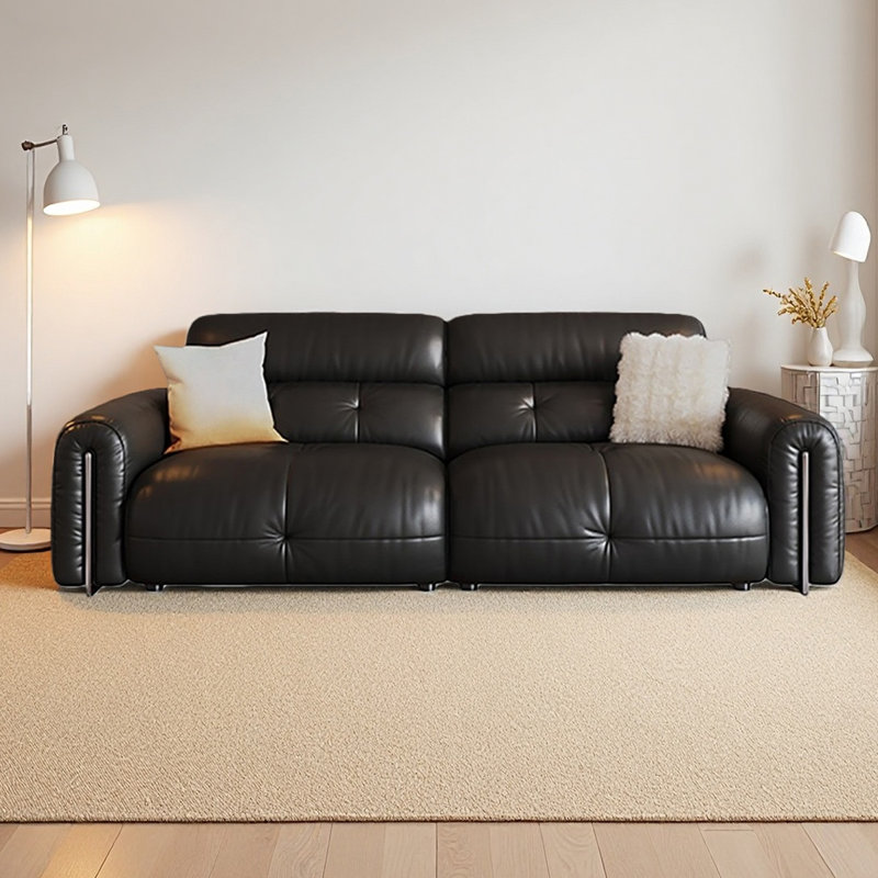 Genuine Leather Modular Sofa cushion couch, H 33,86 po x l 98,43 po x P 41,34 po, Black
