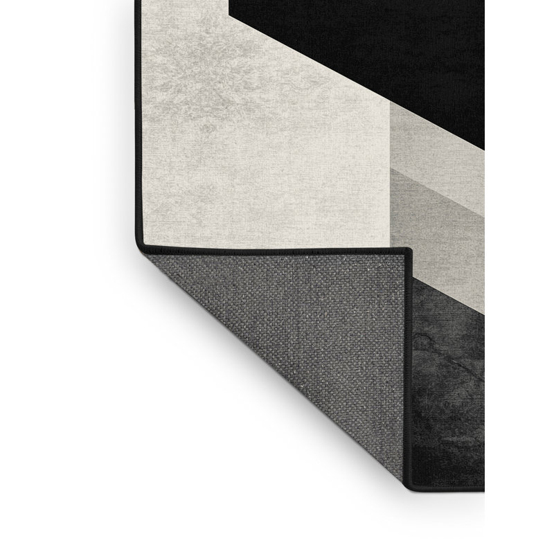 Tapis à motif géométrique doux et moelleux à motif géométrique moderne et contemporain gris Eberhard, 8 pieds carrés