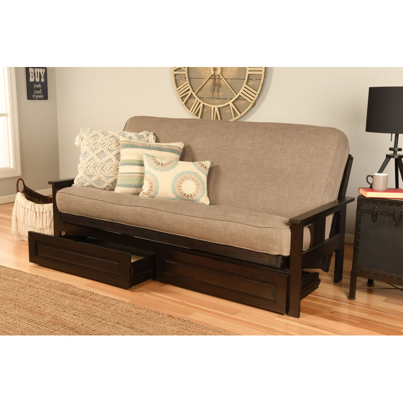 Ensemble de futon avec matelas et tiroir 79 po Stratford, Lin naturel, Espresso