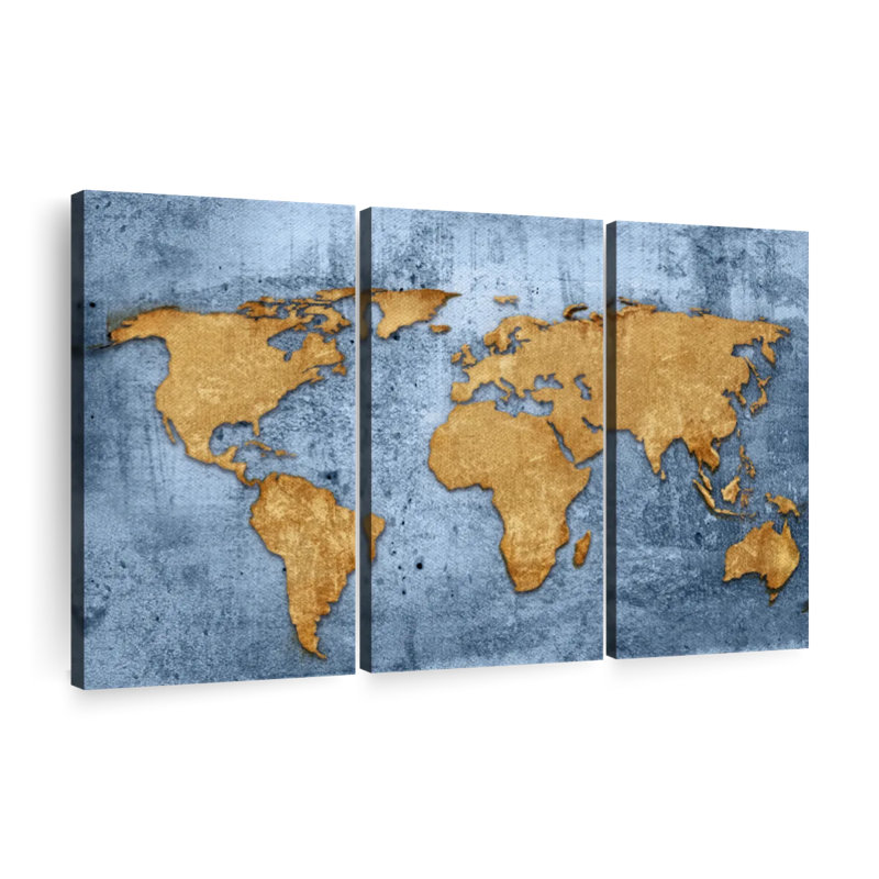 «Azure World Map Wall Art», reproduction d'art sur toile, H 24 po x l 38 po x P 1,25 po