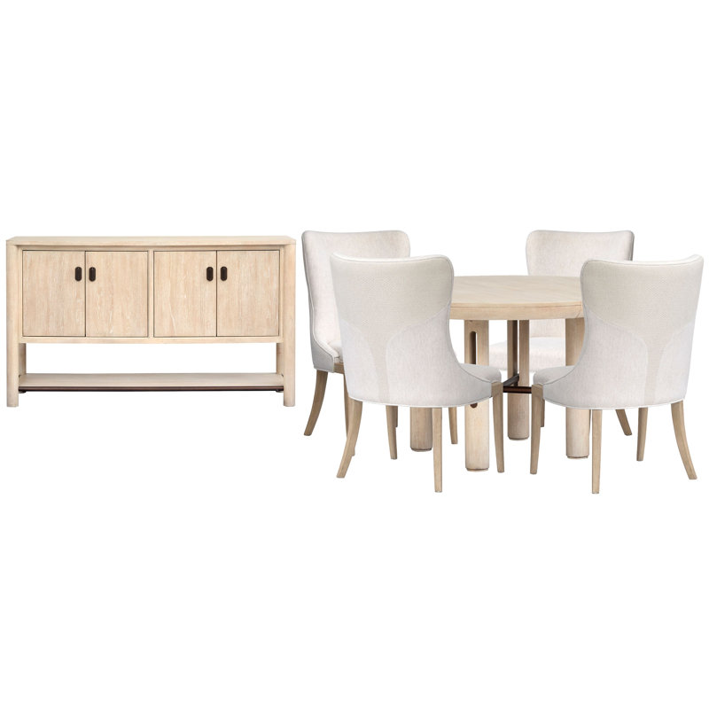 Table de salle à manger extensible ronde avec 4 chaises et buffet
