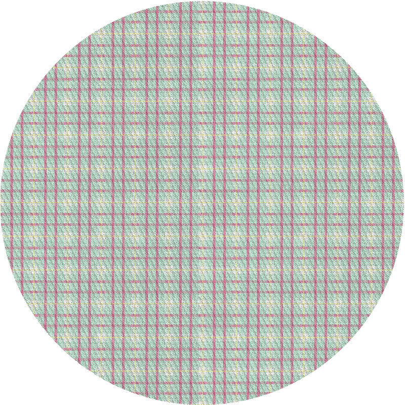Tapis bleu/rose à motifs, Rond 4 pi