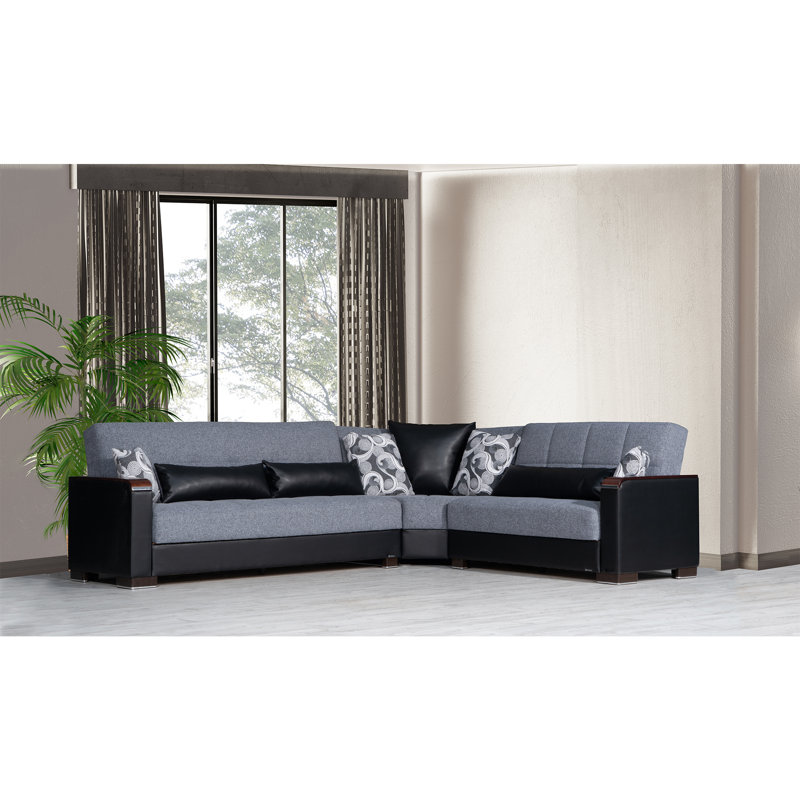  Nadler X Fabric Upholstered 224” Convertible Sectional Sofa Bed with Storage – Firm Support L-Shaped Sleeper Sectional for Small Spaces