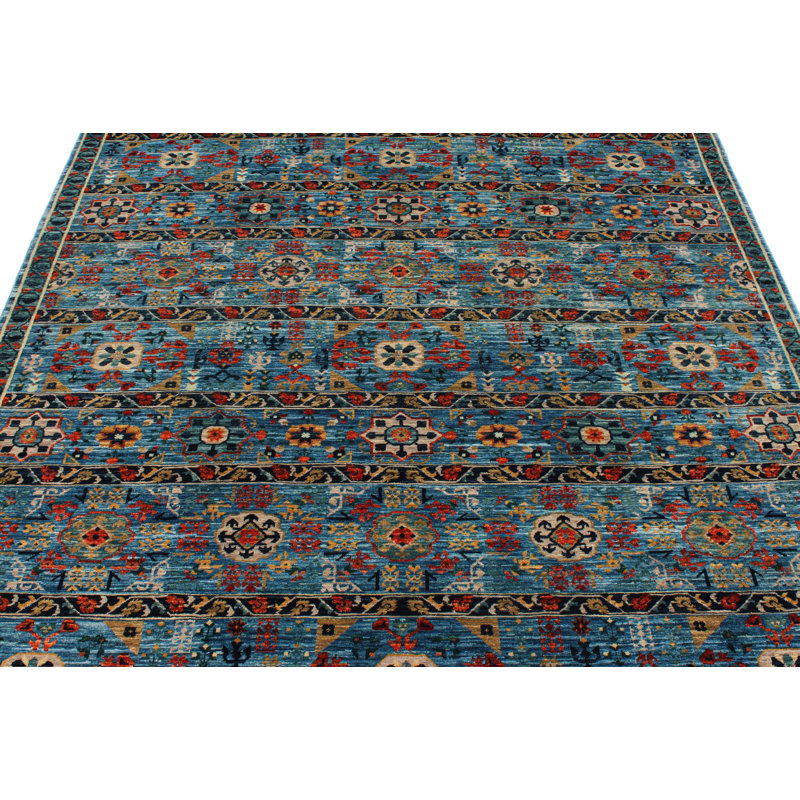 Tapis traditionnel bleu et multicolore 6 x 8 po Anatolian