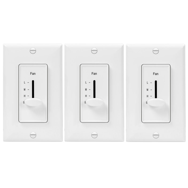 Enerlites 3-Speed Control Slider, Single Pole - White, With Wall Plate (3-Pack)