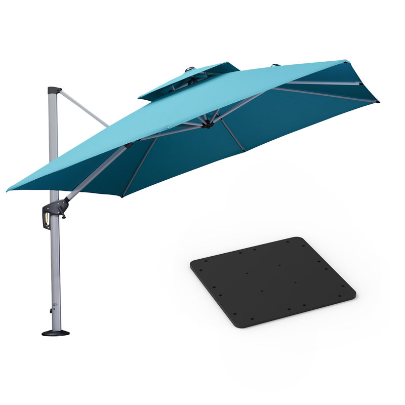 Rasha 10' Square Cantilever Umbrella With Steel Plate Base,Turquoise Blue, Turquoise