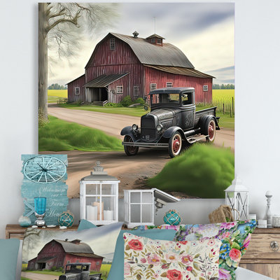 30S Ford Car In Barn III - Barn Farm Ranch Metal Wall Art