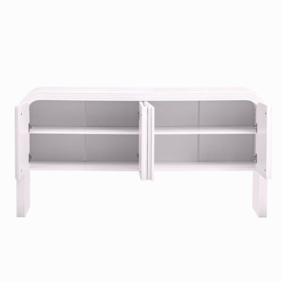 Console de 63 pouces à motif de vagues avec 4 portes et tablette réglable, table de canapé courbée derrière le canapé, table d'entrée rustique étroite pour le salon, le vestibule et le couloir