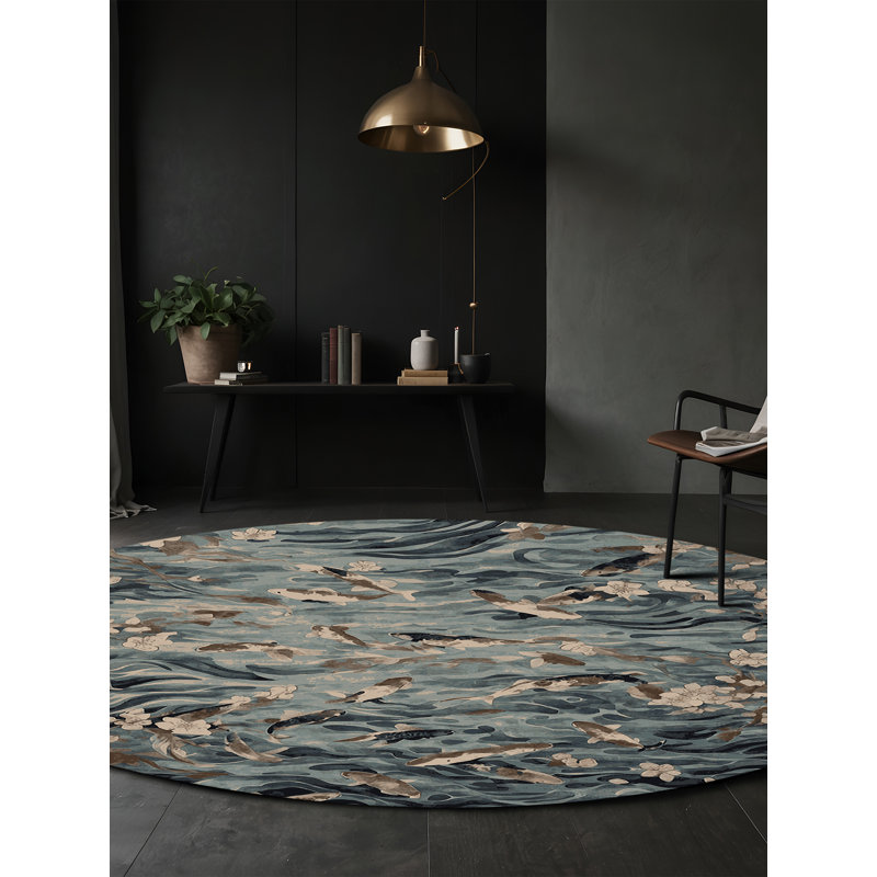 Machine Washable Gray Area Rug, Round 5'