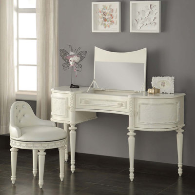 Dorothy Vanity Desk & Mirror, Ivory Finish