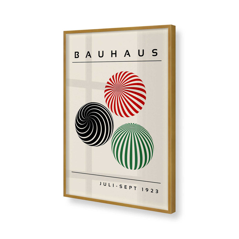 Bauhaus Geometric Spheres, Polished Gold Single Picture Framed, 17.25" H x 13.25" W