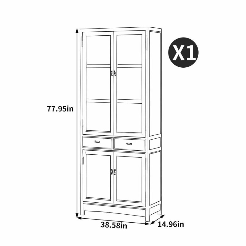 Bibliothèque rétro de style chinois, (3 tablettes) H 77,95 po x l 38,58 po x P 14,96 po