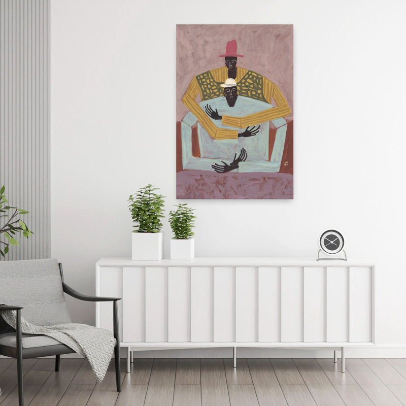 «The Hug», art mural contemporain coloré abstrait, H 36 po x l 24 po