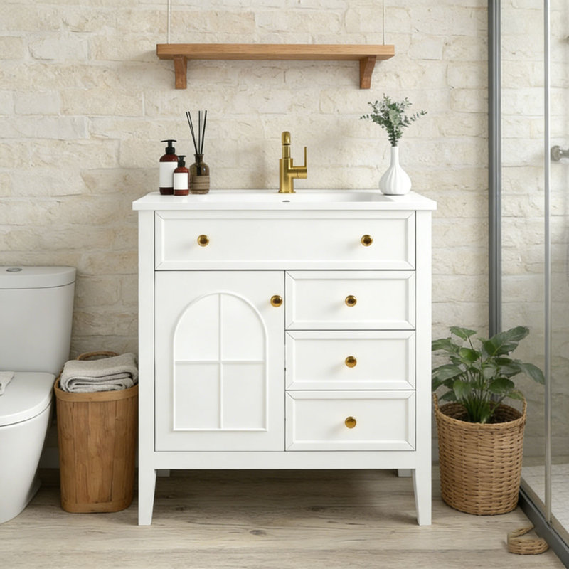 Armoire de salle de bain 35,6 po, Blanc + lavabo + 1 porte