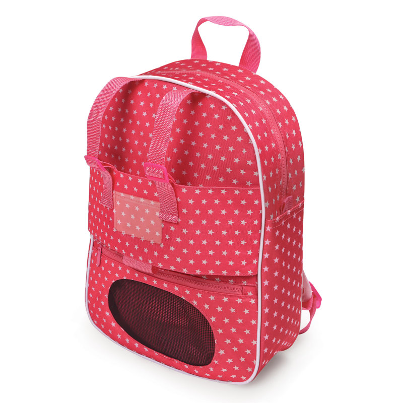 Doll Travel Backpack With Plush Friend Compartment - Pink/Star
