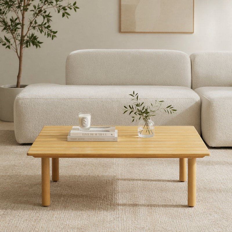 Table basse d'extérieur carrée en bois d'acacia