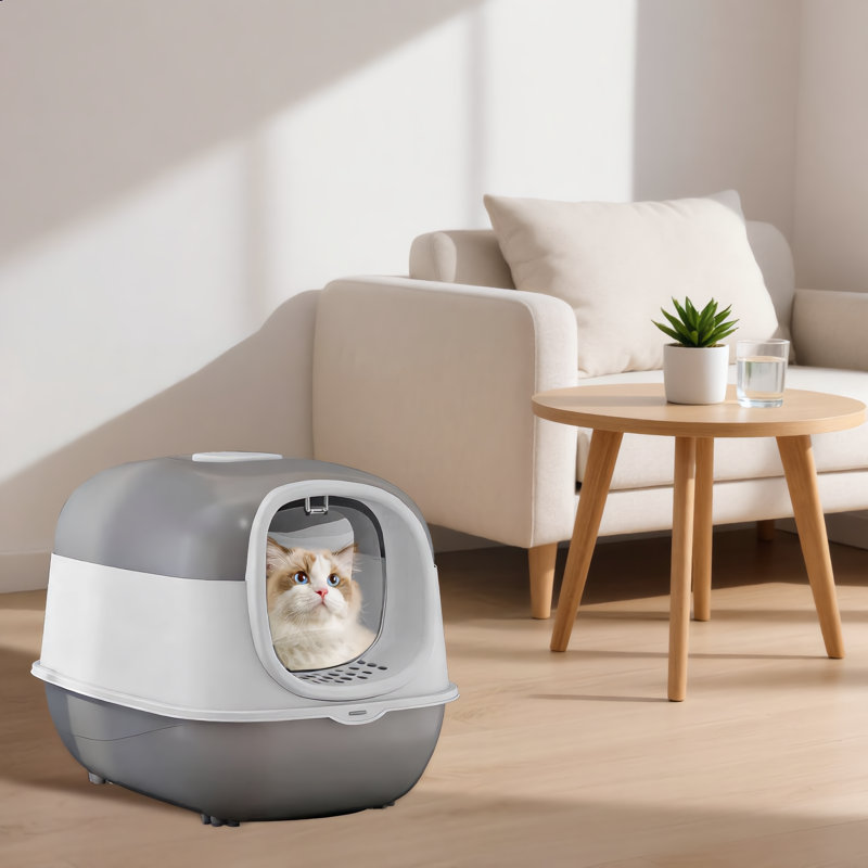 Bac à litière pour chat avec couvercle à capuchon, bac à litière fermé pour le contrôle des odeurs