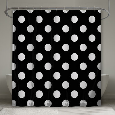 Rideaux de douche noirs et blancs à pois extra longs