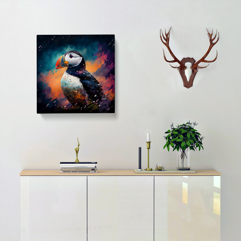 Puffin Grunge Art - Wrapped Canvas, 35cm H x 35cm W