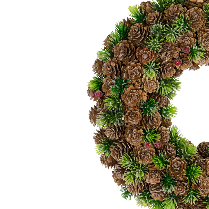 Mini Pinecone And Berries Frosted Christmas Wreath - 13" - Unlit