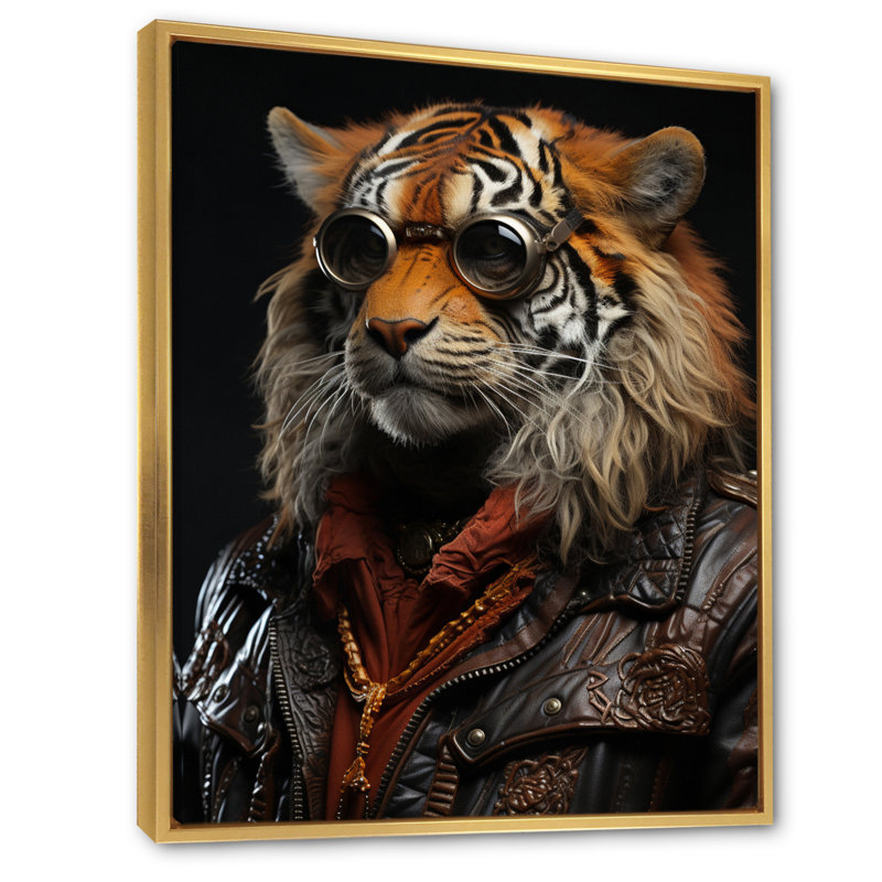 Élégant tigre II - art mural grand tigre, Cadre flottant doré, H 40 po x l 30 po x P 1,5 po