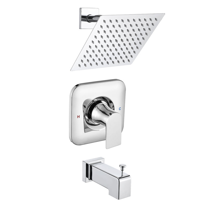Replacement For Moen Shower Faucet Trim Kit, 8" High Pressure Rain Showerhead, Shower Handle& Tub Spout, Chrome