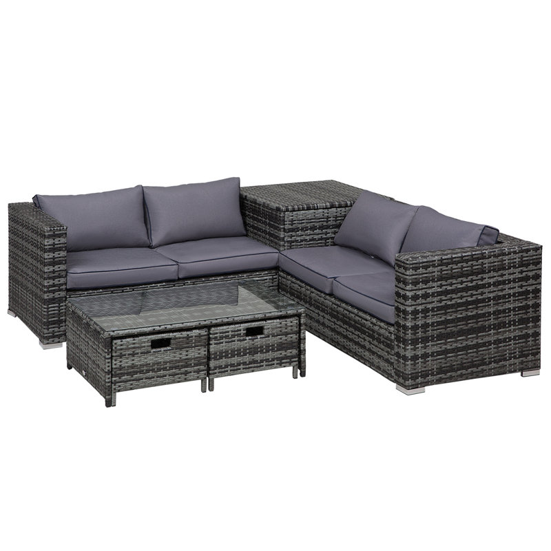 Hayslee Rattan 2 - Person Seating Group with Cushions, Grey, Grey