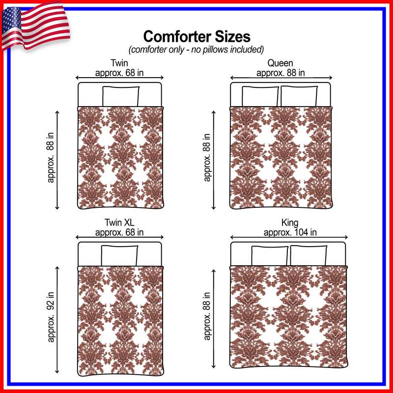 Brown Damask Pattern Comforter, Twin Extra Long