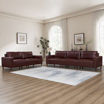 2-Piece Upholstered PU Leather Sofa & Loveseat Set For Living Room & Apartment