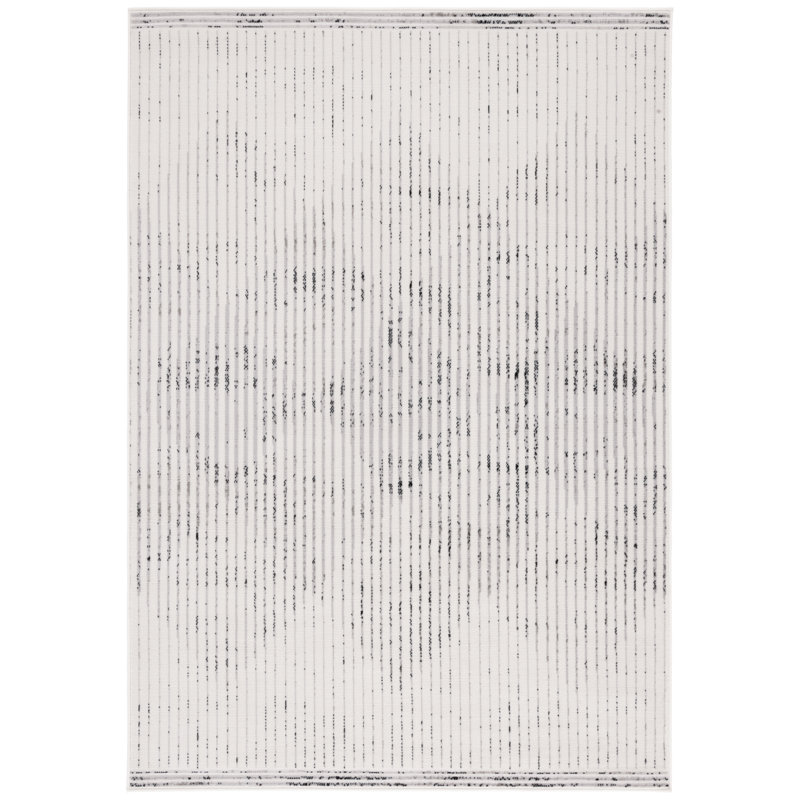 Blondean Temple Bcf/Jute/Latex/Overlock Striped Rug in Ivory/Gray, Rectangle 5'3" x 7'6"