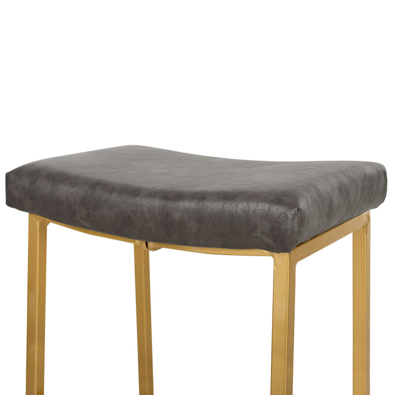 Tabouret de comptoir 24 po avec siège en simili cuir Antisha et repose-pieds intégrés, Gris/doré