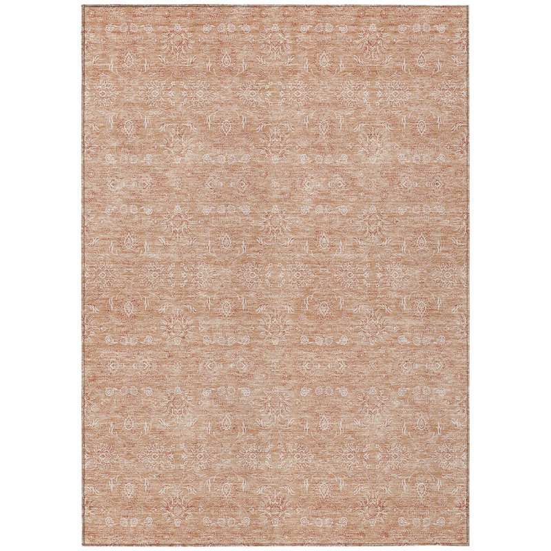 Tapis d'intérieur lavable extérieur floral cuivré et beige 5 pi x 8 pi