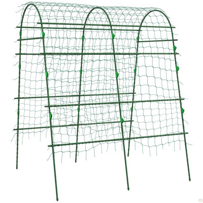 Cucumber Trellis, 6.8' Tall Arch Trellis For Climbing Plants Outdoor, A-Frame, With Plastic Coated Steel Frame And Climbing Net, Support Vegetables, Peas, Fruit & Vines, Green