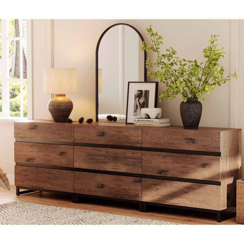 Aadam Modern Wooden Dresser For Bedroom Or Living Room, Closet Organizer With 9 Spacious Drawers, Metal Base Chest Of Drawers