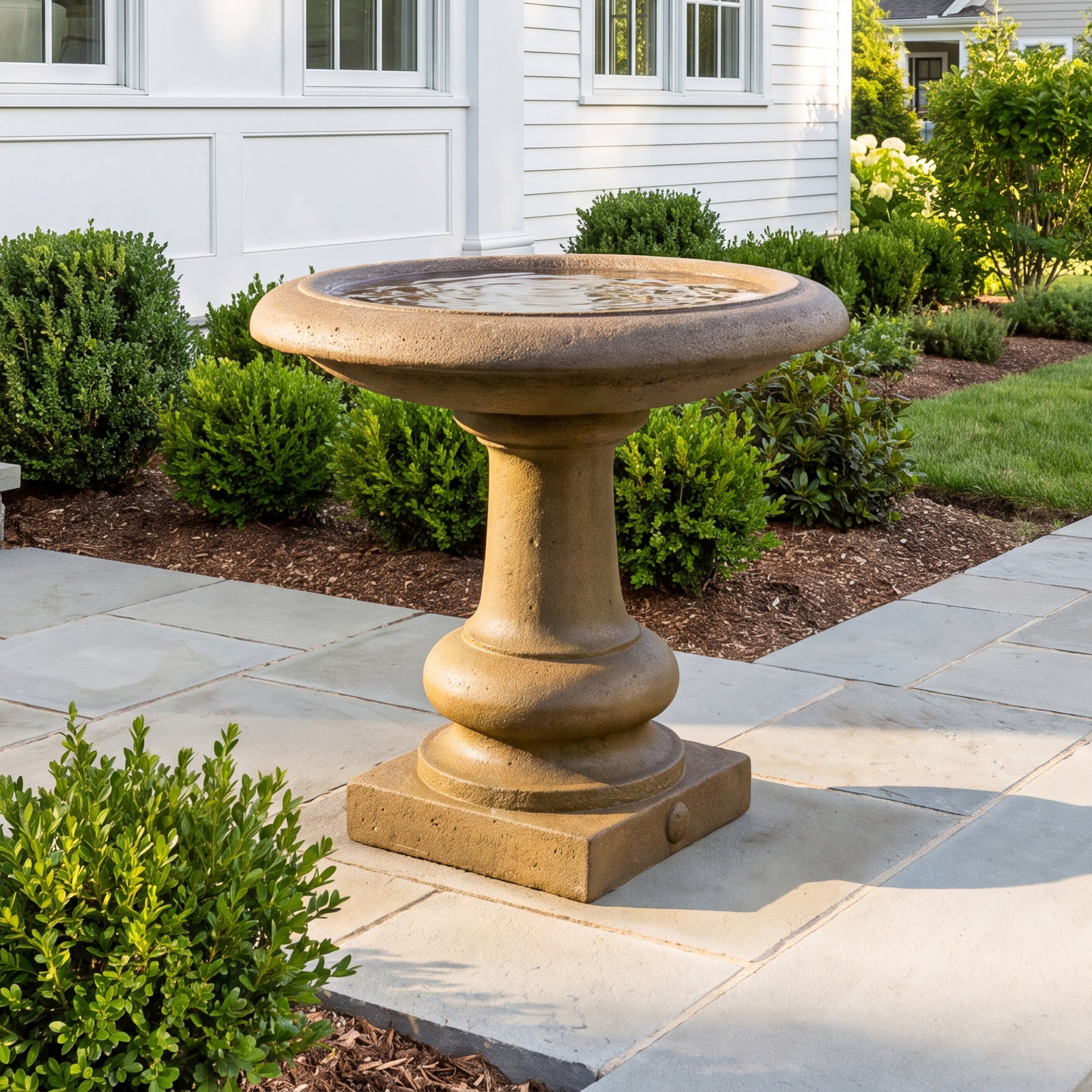 Connerton Concrete Pedestal Birdbath, Aged Limestone