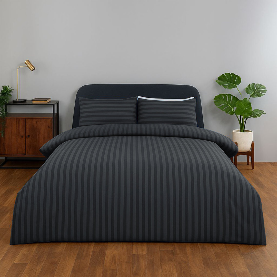 Classic Stripe Microfiber Duvet Set, 4-Piece With Fitted Sheet & Pillowcases