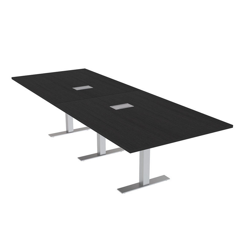 Table de conférence rectangulaire avec base en T en métal | Unité électrique, Cyprès noir, Argent argent, L 120 po x l 48 po