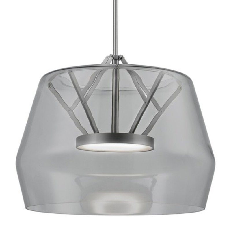1 - Light LED Unique/Statement Pendant, Brushed Nickel, Smoke Gray, 11.75" H x 17.75" W x 17.75" D
