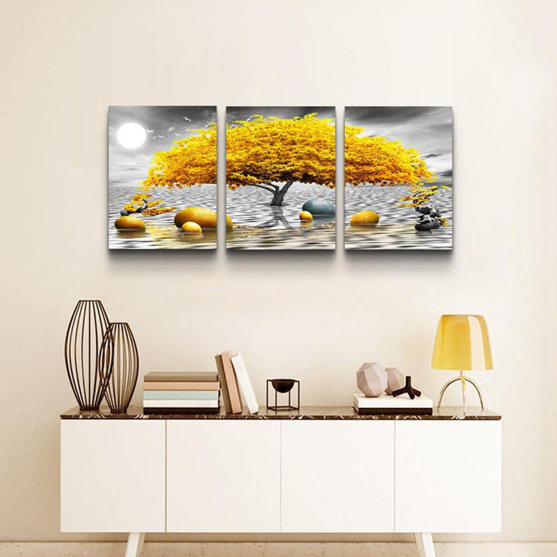 Wall Decorations For Living Room Canvas Wall Art For Bedroom Abstract Wall Decor Canvas Art Yellow Tree Paintings Bathroom Home Decoration 3 Piece Hang Pictures Office Wall Artworks