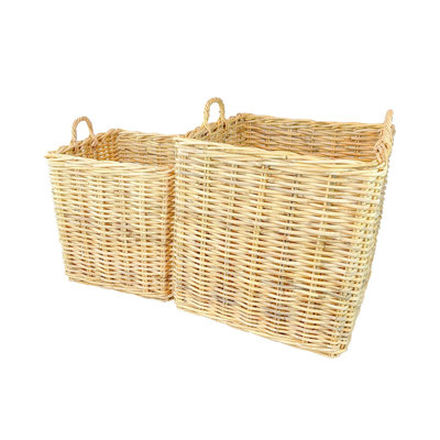 Ensemble de 2 paniers carrés en rotin naturel sans roues Dearl