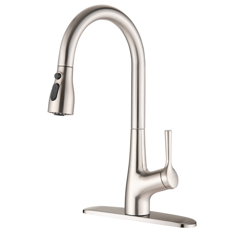 Robinet d'évier de cuisine à poignée simple, Nickel brossé