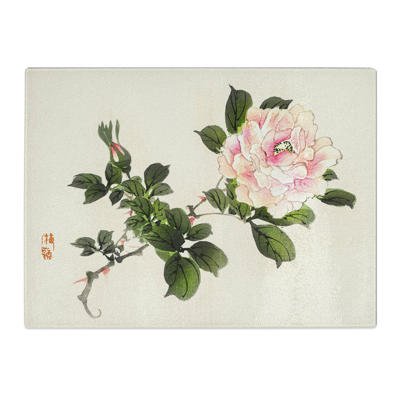 Pink Peony Flower By Kono Bairei  Glass Chopping Board