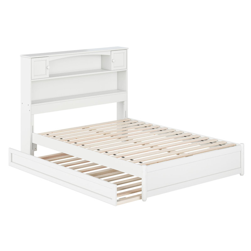 Lit plateforme avec rangement et lit gigogne Ashney, Blanc, Double