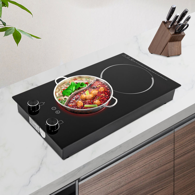 Induction Cooktop 2 Burner, Weceleh 12 inch Electric Stove Top 240V 3500w, Fast Heat Built-in Dual Induction Cooker, No Plug Electric Cooktop with 9