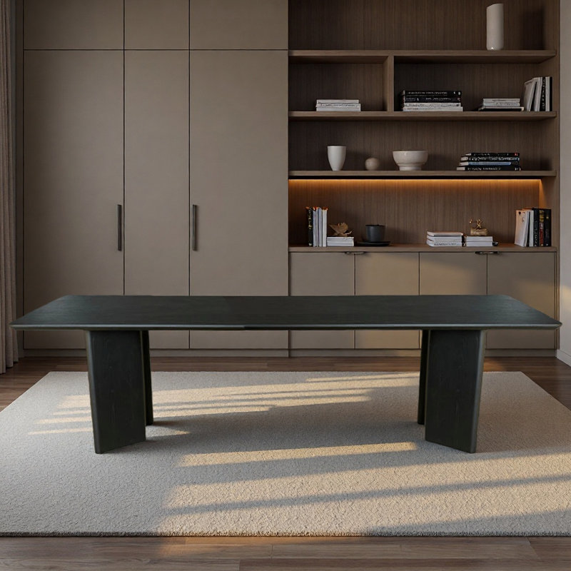 Bureau de travail en bois massif avec finition carbonisée et ronde, H 29,53 po x l 94,49 po x P 35,43 po
