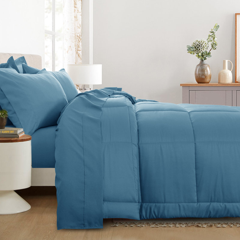 Ensemble d'édredon en microfibre 5/7-pièces , Bleu ardoise, Édredon double et 6 pièces supplémentaires