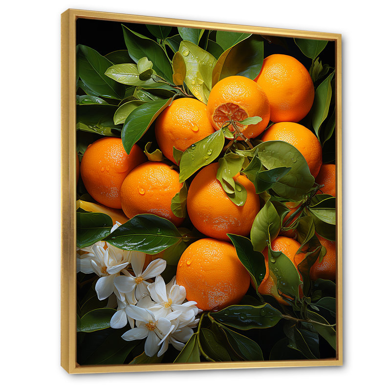 «Datril Tangerine Tango Bouquet III», reproduction sur toile, Cadre flottant doré, H 44 po x l 34 po x P 1,5 po
