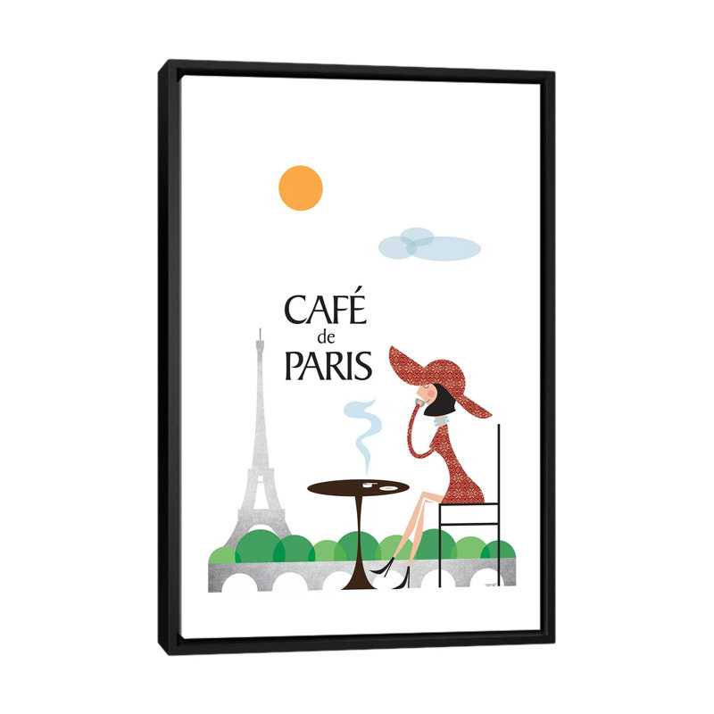 « cafe de paris », impression sur toile, H 26 po x l 18 po x P 1,5 po, Toile avec cadre noir, Pas de tapis